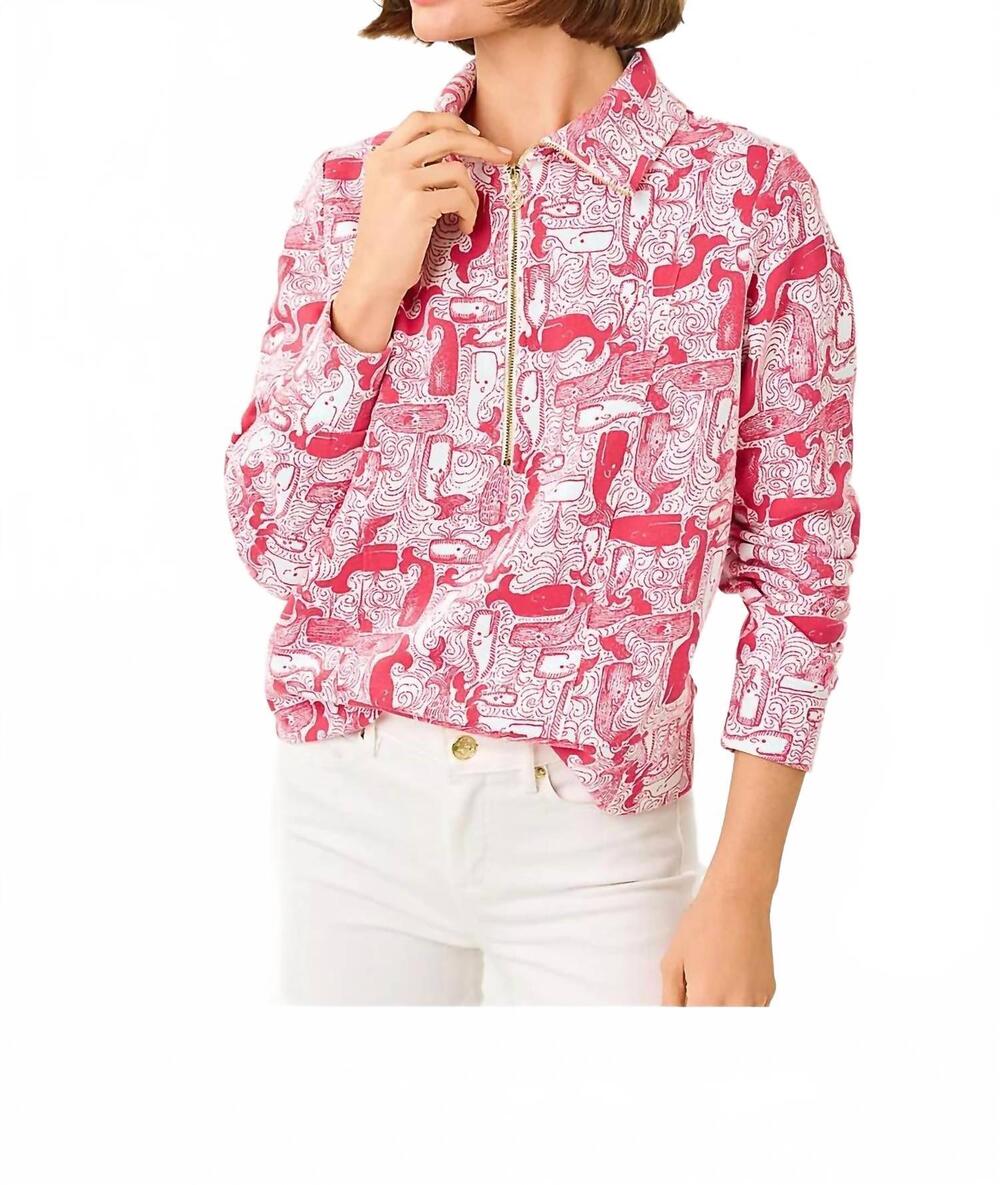 NEW LILLY PULITZER eleni half-zip pullover in paradise punch that she blows
